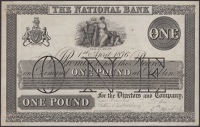 The National Bank, proof £1 on paper, 1 April 1876, no signatures or serial numbers, pencil annotations, mounting...