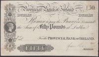 Provincial Bank of Ireland, proof on paper for £50, Dublin, ND (1841-69), no signatures or serial numbers, pencil...