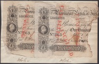 Provincial Bank of Ireland, right halves of £100 (2), Limerick, 1 October 1840, serial numbers 263 and 265, each...