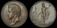 Capture of Constantine (Algeria), 1837, a copper medal by V. Borrel and A. Caqué [struck 1842-5], laureate bust of...