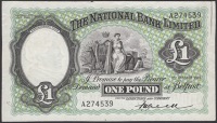 The National Bank Limited, £1, 2 October 1939, serial number A274539, pressed, and with odd vertical split in right...