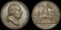 Return of the Duke of Angoulême, 1823, a copper medal by B. Andrieu and R. Gayrard, bust of Louis XVIII right, rev....