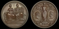 Opening of the Brussels-Paris Railway, 1846, a copper medal by L.J. Hart, personifications of Brussels and Paris...