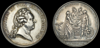Marriage of the Dauphin and Marie Antoinette, 1770, a silver medal by P. Lorthior, laureate head of Louis XV right,...