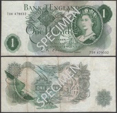ERROR: Bank of England, Leslie K. O’Brien, £1, 17 March 1960, serial number 73H 479032, with partial ink transfer...