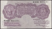 ERROR: Bank of England, Kenneth O. Peppiatt, 10 Shillings, 2 April 1940, serial number H86D 601551, numbering error,...
