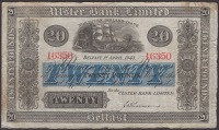 Ulster Bank Limited, £20, 1 January 1944, serial number 16350, crayon signature on reverse, handstamp, fine 
PMI...