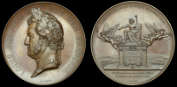 Promulgation of the Law on Railways, 1842, a copper medal by A. Bovy, laureate bust of Louis Philippe left, rev....