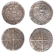 Henry V (1413-1422), Definitive issues, Halfgroats (2), class E, mm. pierced cross on obv. only, tressure of 11...