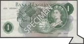 ERROR: Bank of England, Leslie K. O’Brien, £1, 17 March 1960, serial number J20 950947, with extra flap of paper...