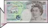 ERROR: Bank of England, Graham E. A. Kentfield, £5, 1993, serial number BC41 673301, with shark fin error,...