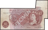 ERROR: Bank of England, Jasper Q. Hollom, 10 Shillings, 4 April 1963, serial number 22A 327498, with large flap of...