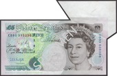 ERROR: Bank of England, Graham E. A. Kentfield, £5, 1993, serial number CB80 535396, with large flap of extra paper...