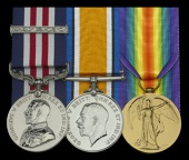A Great War ‘Western Front’ M.M. and Second Award Bar group of three awarded to Acting Sergeant F. R. Brunt,...