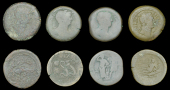 Roman Provincial Coinage, EGYPT, Alexandria, Trajan, Æ Drachms (4), yr 14 [110-11], rev. Emperor driving elephant...