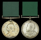 Volunteer Force Long Service Medal (2), V.R. (713. Corpl. E. Whiting. 2/V.B. Oxf: L.I.); E.VII.R. (2192 Pte. E....