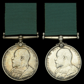 Volunteer Force Long Service Medal, E.VII.R. (2), (1727 C. Sjt: H. Swain. 2/V.B. Oxford L.I.; 1998 Cpl. A. A....