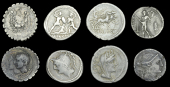 Roman Republican Coinage, B. Valerius Flaccus, Denarius, 108-107, head of Victory right, rev. Mars advancing left...