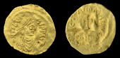 Byzantine Coinage, Maurice Tiberius, Tremissis, Constantinople, diademed and draped bust right, rev. cross potent,...