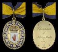 Baronet’s Badge, of the United Kingdom, silver-gilt and enamel, the reverse inscribed ‘Churchman of Abbey Oaks...