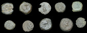 Jewish Coinage, Agrippa I (37-44), Æ Prutah, date uncertain, canopy, rev. three grain-ears, 2.83g (cf. Sofaer...