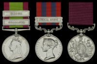 Three: Private C. Hopkins, 67th Foot, later Hampshire Regiment

Afghanistan 1878-80, 2 clasps, Charasia, Kabul...