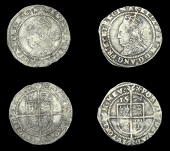 Elizabeth I (1558-1603), Fourth issue, Threepences (2), 1574/3, mm. eglantine, bust 4D, reads elizabeth d g ang fr...