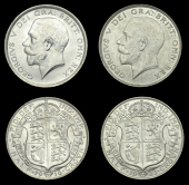 George V (1910-1936), Halfcrowns (2), 1916, 1923 (ESC 3715, 3724; S 4011, 4021A) [2]. First about as struck, second...
