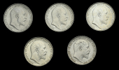 Edward VII (1901-1910), Sixpences (5), 1902, 1907, 1908, 1909, 1910 (ESC 3597, 3603-6; S 3983) [5]. Extremely fine...