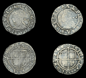 Elizabeth I (1558-1603), Sixth issue, Halfgroats (2), mm. A (over bell on obv. [?]), 0.74g/10h, mm. A, 1.02g/8h,...