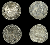 Elizabeth I (1558-1603), Third issue, Threehalfpence (2), both 1561, mm. pheon, bust 3G, large flan, large inner...