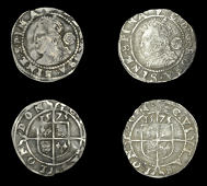 Elizabeth I (1558-1603), Fourth issue, Threehalfpence (2), both 1573, mm. acorn, bust 3G, read e d g rosa sine...