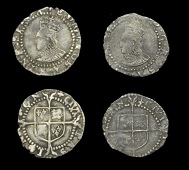 Elizabeth I (1558-1603), Fifth issue, Pennies (2), mm. Greek cross, bust 5B, beaded inner circles, reads e d g rosa...