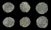 Elizabeth I (1558-1603), Sixth issue, Halfpence (3), mm. crescent over escallop, 0.20g/11h, mm. hand over crescent,...