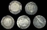 Elizabeth I (1558-1603), Sixth issue, Sixpences (5), 1585 (2), both mm. escallop (over A on obv.), 3.18g/9h,...