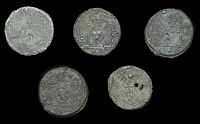 Elizabeth I (1558-1603), Miscellaneous, Jetons and counters: Lyon issues, small size (5), similar, revs. crowned...