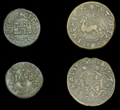 Ireland, Co LIMERICK, Limerick, City Farthing, 1658, 1.12g/9h (N 6307; BW. 563); Butchers’ Guild, Halfpenny, 1679,...