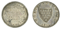 Cornwall, County series, ‘Morgan’s’ Shilling, 1811, arms, north cornwall, etc, rev. silver twelve penny token...