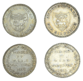 Hampshire, Andover, William and Joseph Wakeford, Shillings (2), 1811, 4 acorns, 3.82g/1h (D 18), 1812, 7 acorns,...