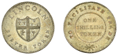 Lincolnshire, Lincoln, issuer uncertain, Shilling, arms, rev. value, to facilitate trade, edge grained, 3.64g/12h (D...