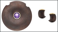 An amethyst bronze pendant and pair of ear hoops by IsabelleFa, retailed by De Vroomen, the large circular hollow...