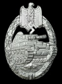 A German Second War Panzer Assault Badge in Silver.
An absolutely unused condition one-piece stamped Panzer Assault...