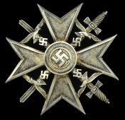 A German Second War Spanish Cross in Silver with Swords.
A very good example of a Paul Meyerbauer produced L13...