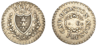 Yorkshire, Hull, Charles Rudston and George Preston, Eighteen Pence, 1811, arms, 6 berries to right and 4 to left,...