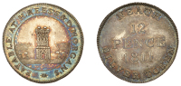 Glamorganshire, Neath, Hopkin Rees and David Morgan, Shilling, 1811, tower, rev. value, no inner circle, roof of...