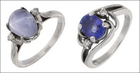 A star sapphire and diamond ring and a tanzanite and diamond ring, the first set with oval star sapphire cabochon...