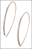 A pair of diamond hoop earrings, the front of each set with a row brilliant-cut diamonds, stamped ‘14K’, total...