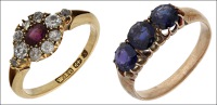 A late Victorian 18ct gold ruby and diamond cluster ring, claw set with old-cut diamonds to the surround between...