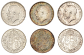 George V (1910-1936), Halfcrowns (3), 1914, 1915, 1916 (ESC 3713-15; S 4011) [3]. Good extremely fine	 £100-£150