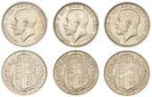 George V (1910-1936), Halfcrowns (3), 1917, 1918, 1919 (ESC 3716-18; S 4011) [3]. Extremely fine or better, but...